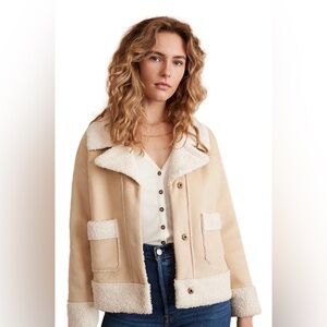 Marine Layer Quebec Faux Suede Faux Sherpa Jacket Tan Pockets Women's Medium (M)